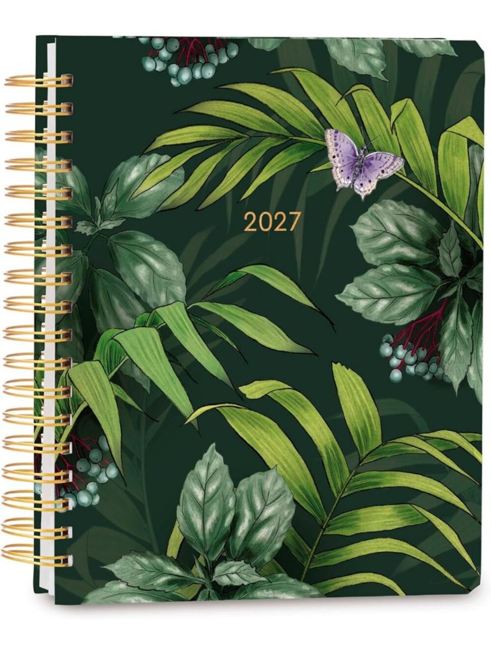 2027 Weekly & Monthly Planner, 17-Month Hardcover, Greenery Design, Stickers
